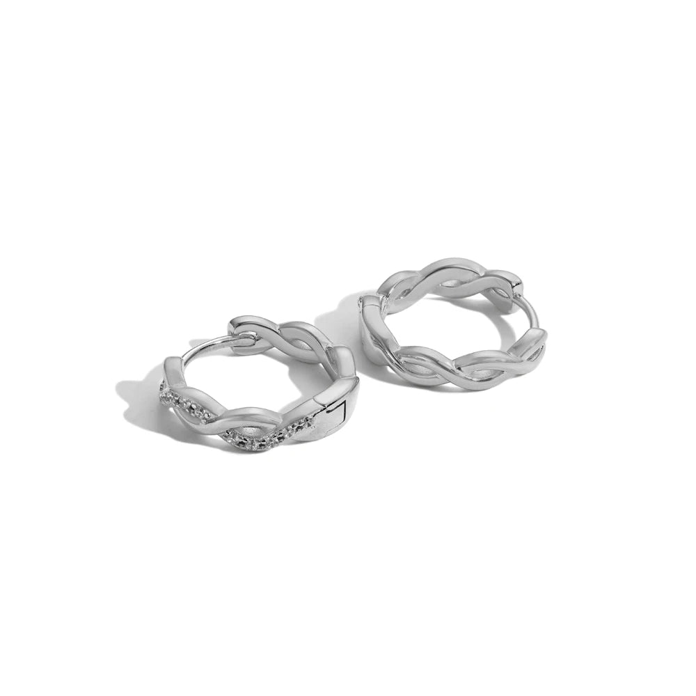 Silver Zircon Round Cut Wrapped Ear Hoops