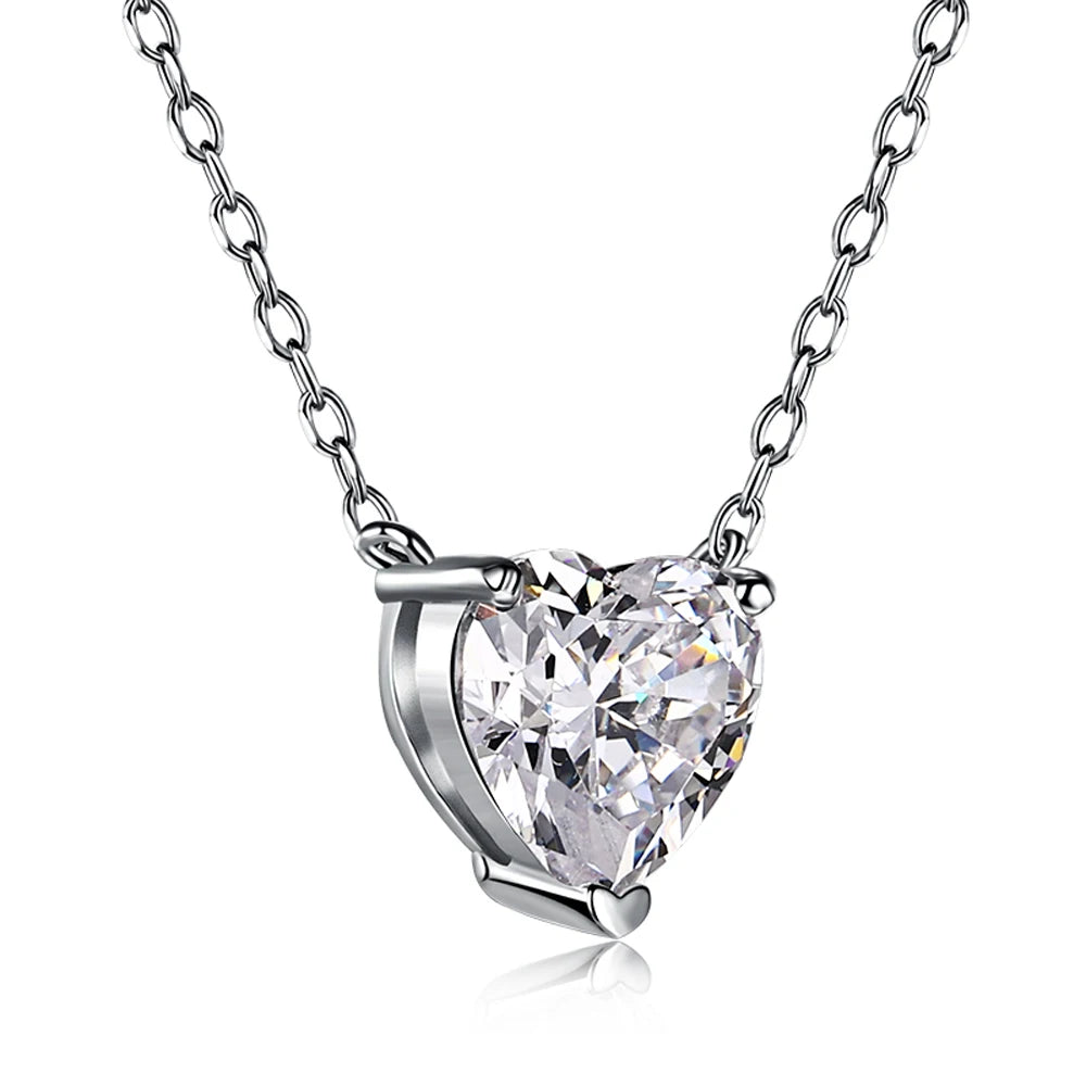 Silver Zircon Heart Cut Love Pendant Necklace