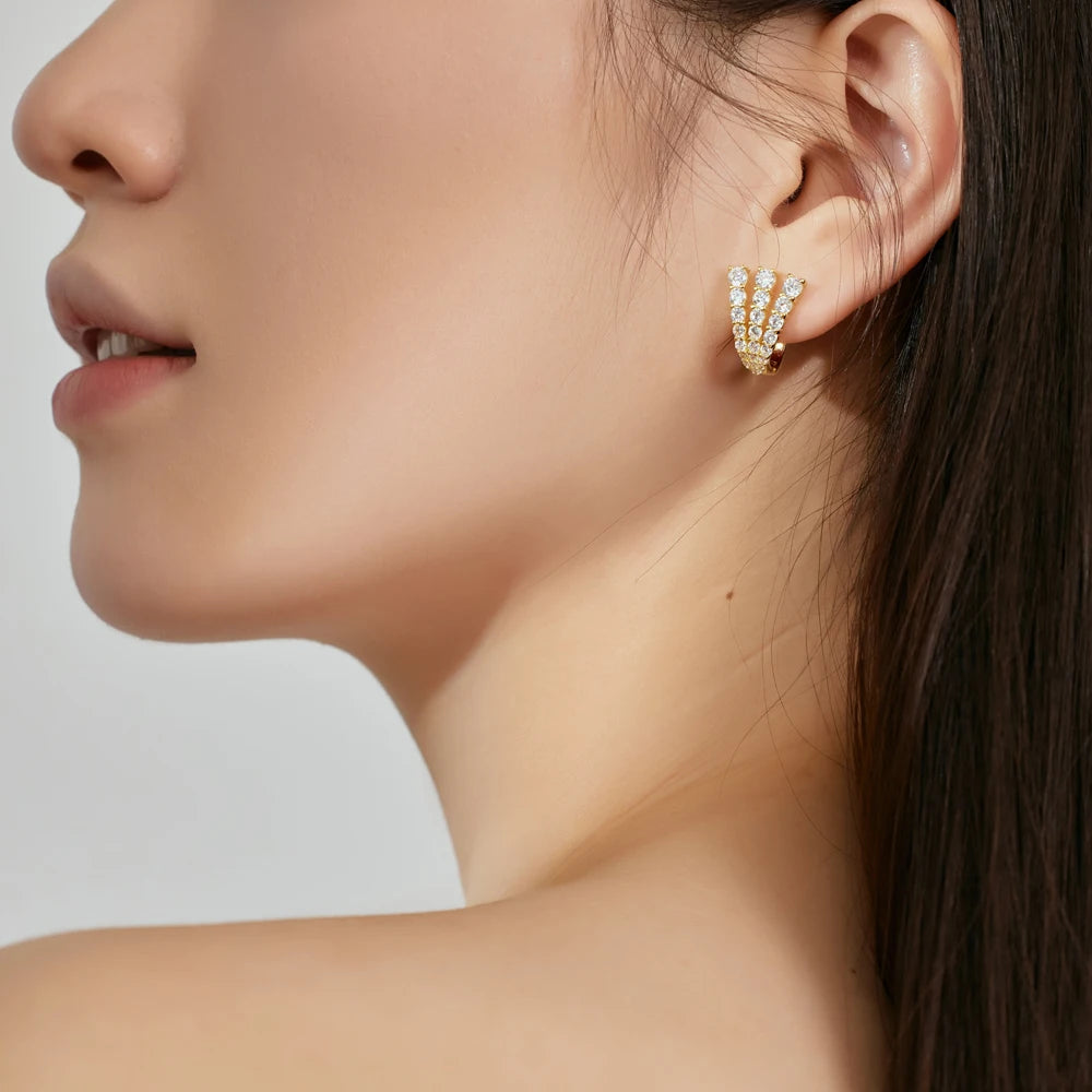 Silver Zircon Round Cut Twisted V Huggie Earrings