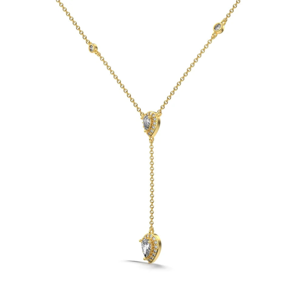 Silver Zircon Pear Cut Dangle Water Drop Pendant Necklace