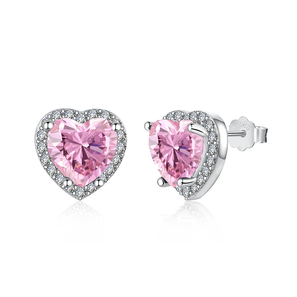 Silver Zircon Heart Cut Halo Ear Studs