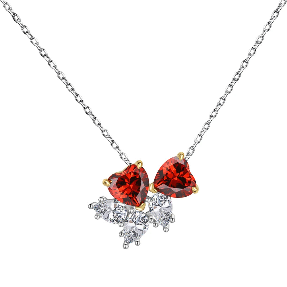 Silver Zircon Heart Cut Loving Leaf Pendant Necklace