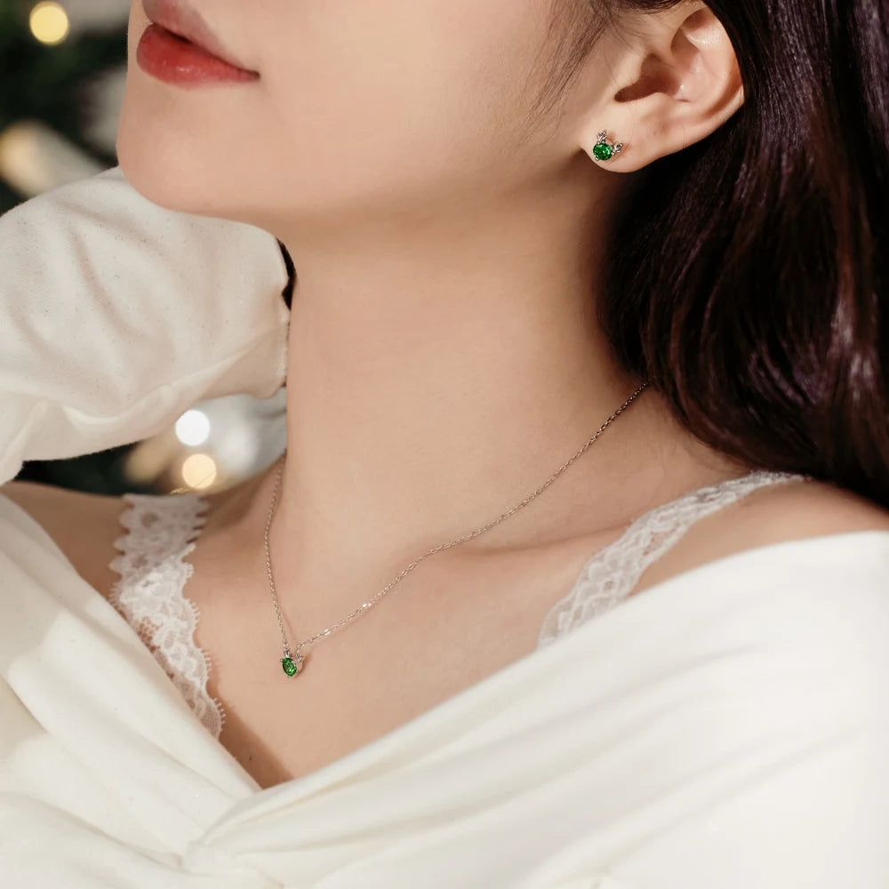 Silver Zircon Round Cut Elk Ear Studs