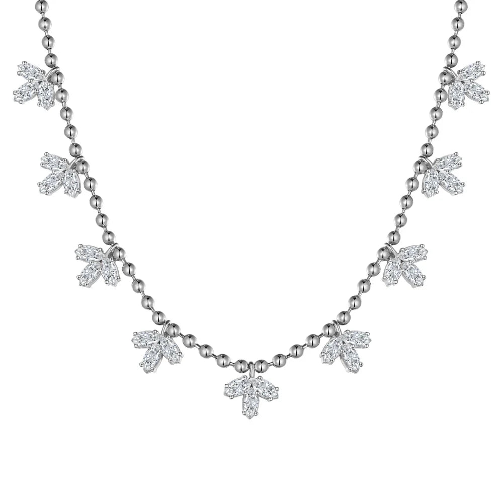 Silver Zircon Marquise Cut Bay Leaf Chain Necklace