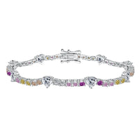Silver Zircon Heart Cut Charm Tennis Bracelet