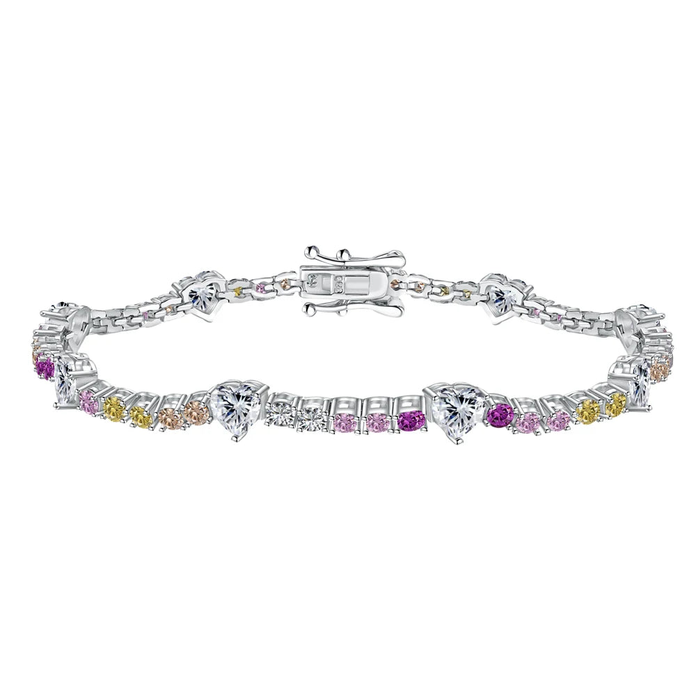 Silver Zircon Heart Cut Charm Tennis Bracelet
