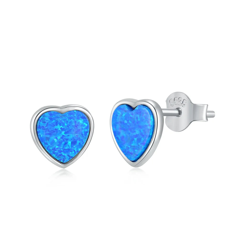 Silver Opal Heart Cut Simple Ear Studs