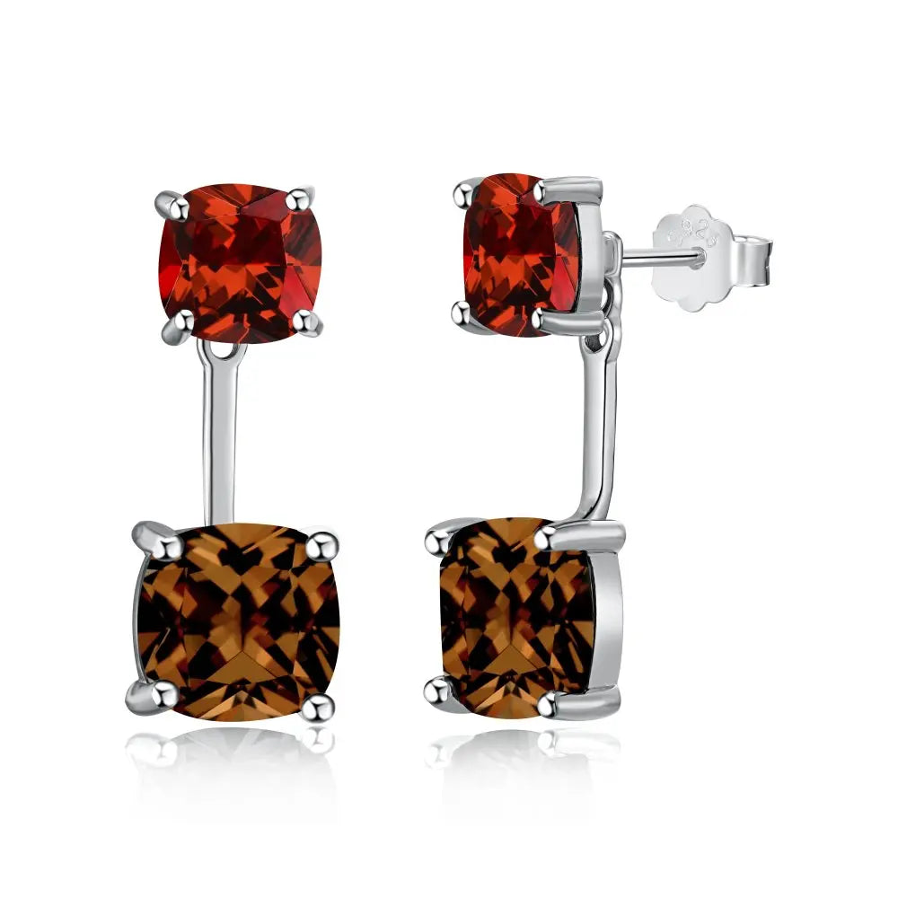 Silver Zircon Cushion Square Cut Stacked Ear Studs