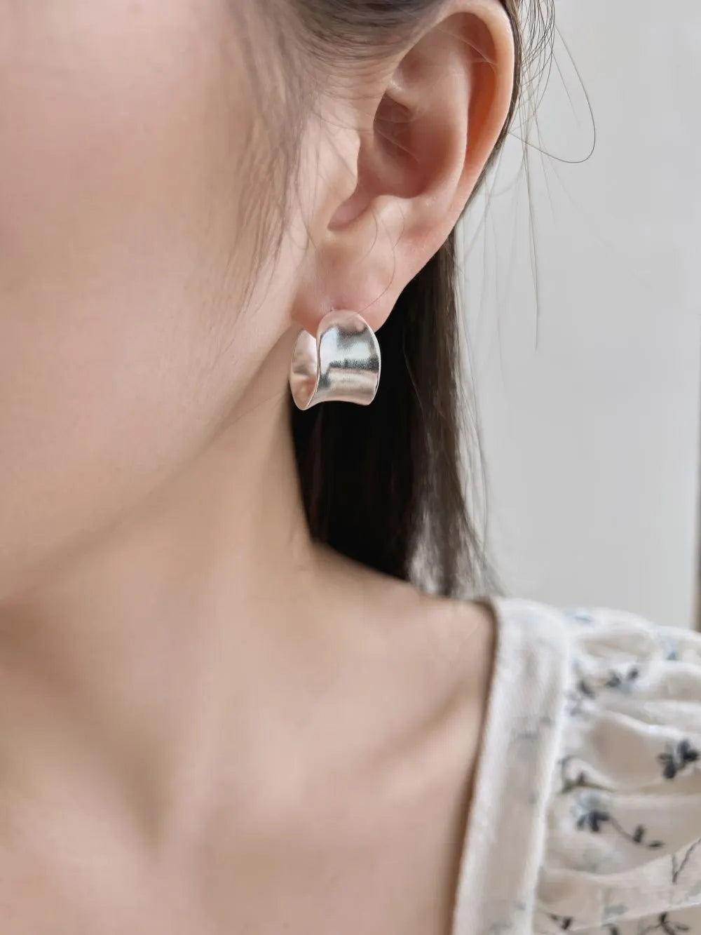 Silver Chunky Tube Ear Hoops