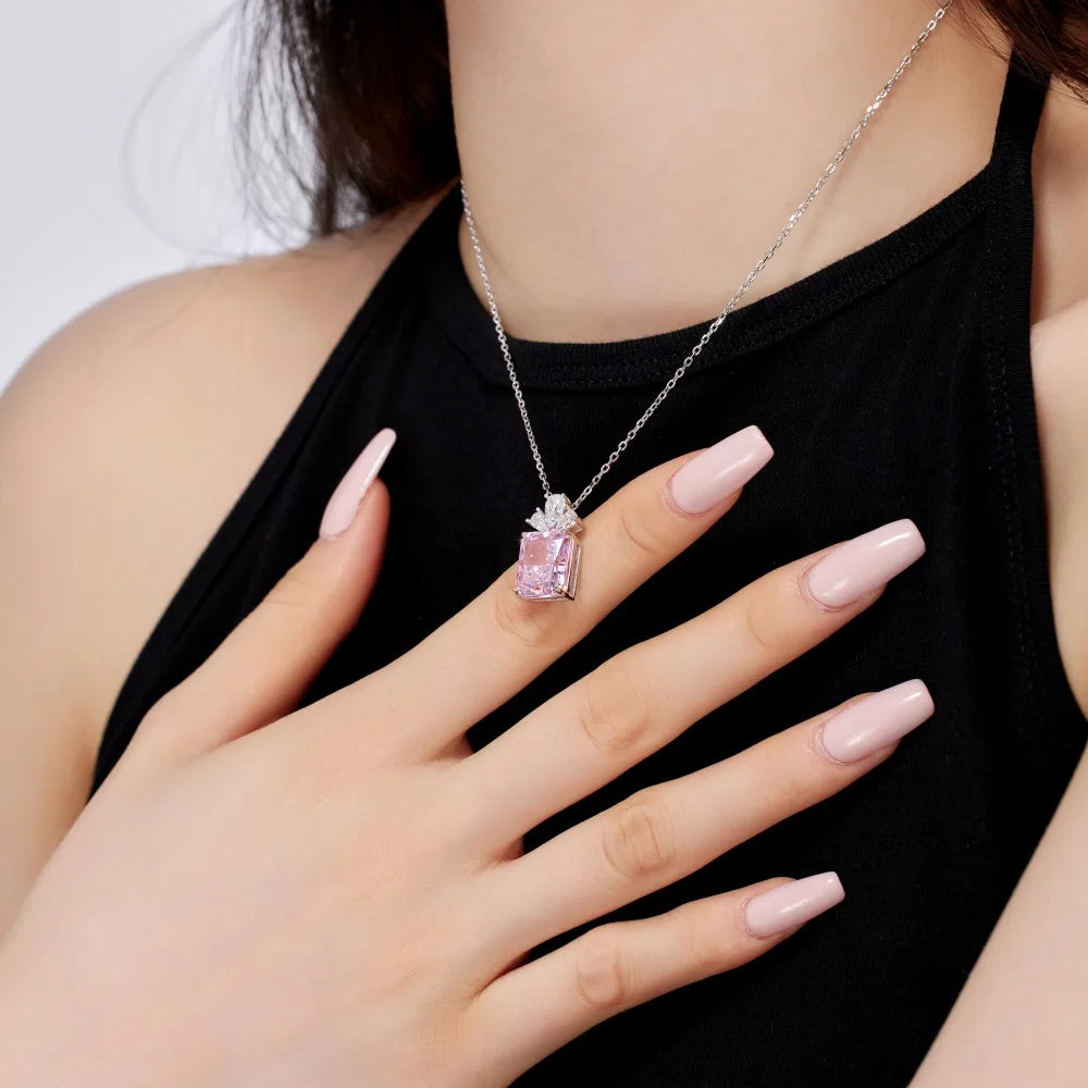 Silver Zircon Radiant Cut Duel Pendant Necklace