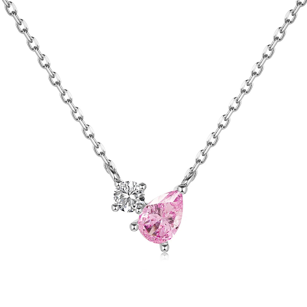 Silver Zircon Round Cut Toi Et Moi Pendant Necklace