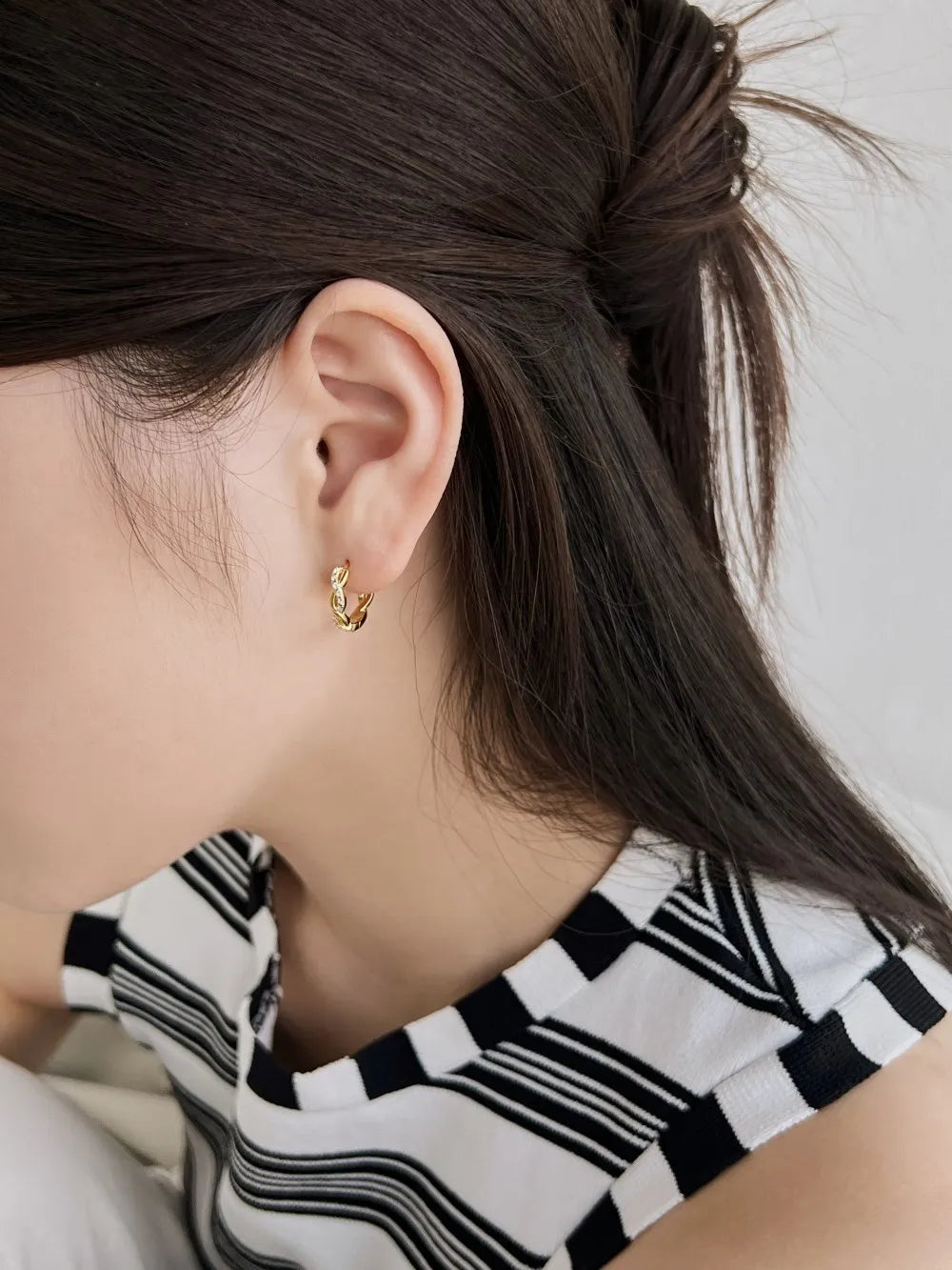 Silver Zircon Round Cut Wrapped Ear Hoops