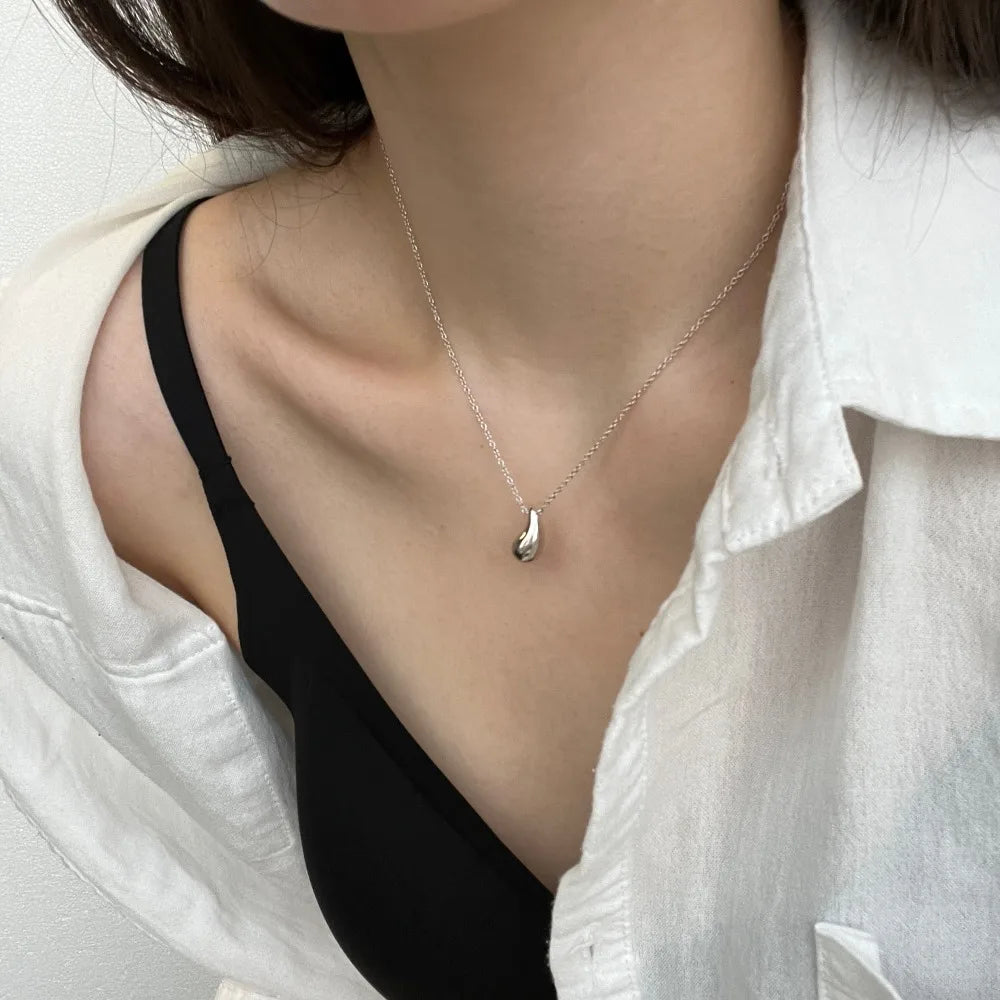 Silver Water Drop Pendant Necklace