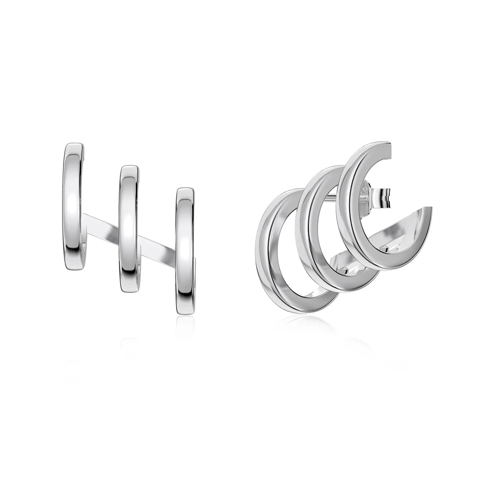 Silver Twisted Multi Layer Huggie Earrings