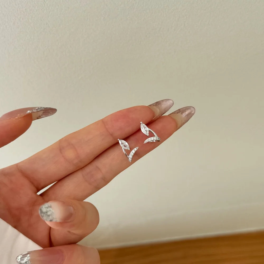 Silver Zircon Marquise Cut Stacked Flower Ear Studs