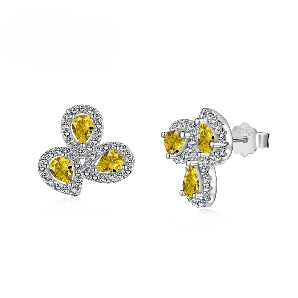 Silver Zircon Pear Cut Water Drops Ear Studs