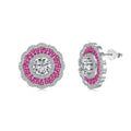 Silver Zircon Round Cut Iced Halo Curved Ear Studs