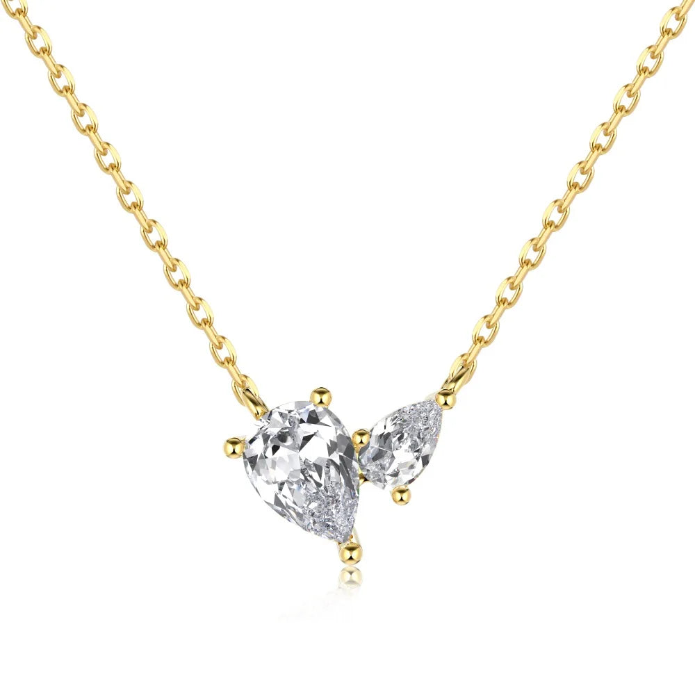 Silver Zircon Pear Cut Duel Pendant Necklace