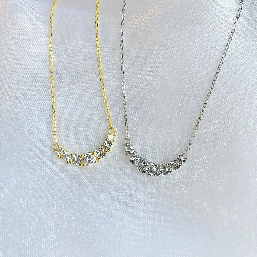 Silver Zircon Round Cut Smile Bar Necklace