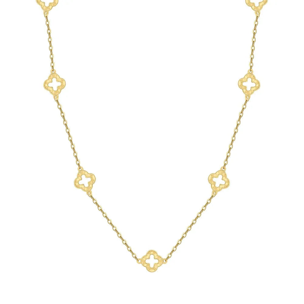 Silver Hollow Layered Clover Chain Necklace