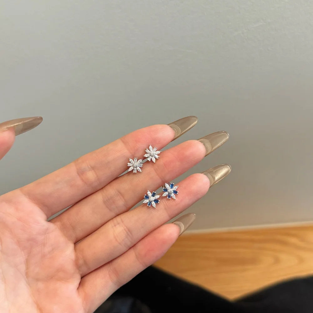 Silver Zircon Tapered Baguette Cut Snowflake Ear Studs
