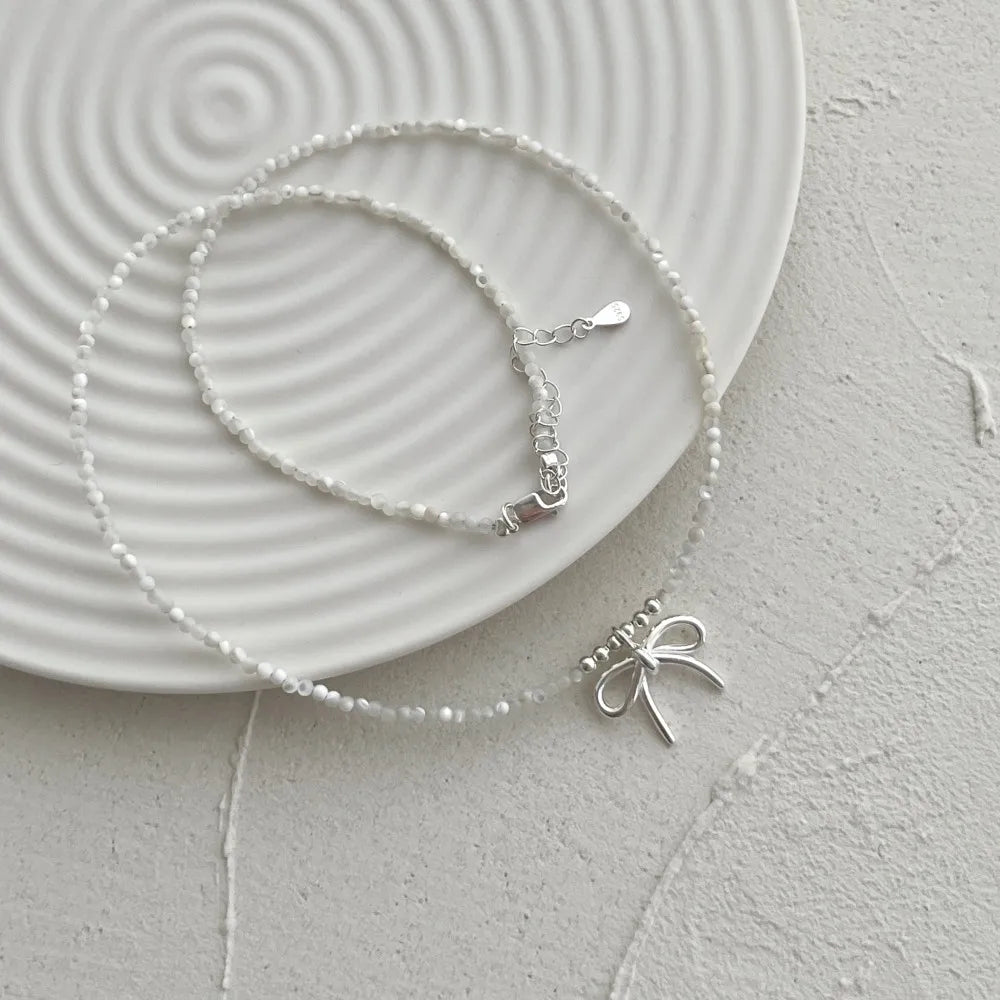 Silver Bow Knot Beaded Necklace