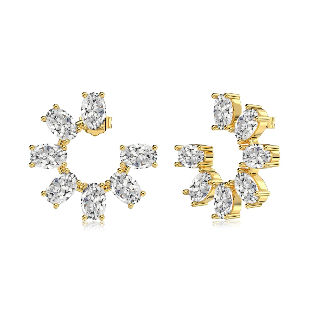 Silver Zircon Oval Cut Sunflower Ear Studs
