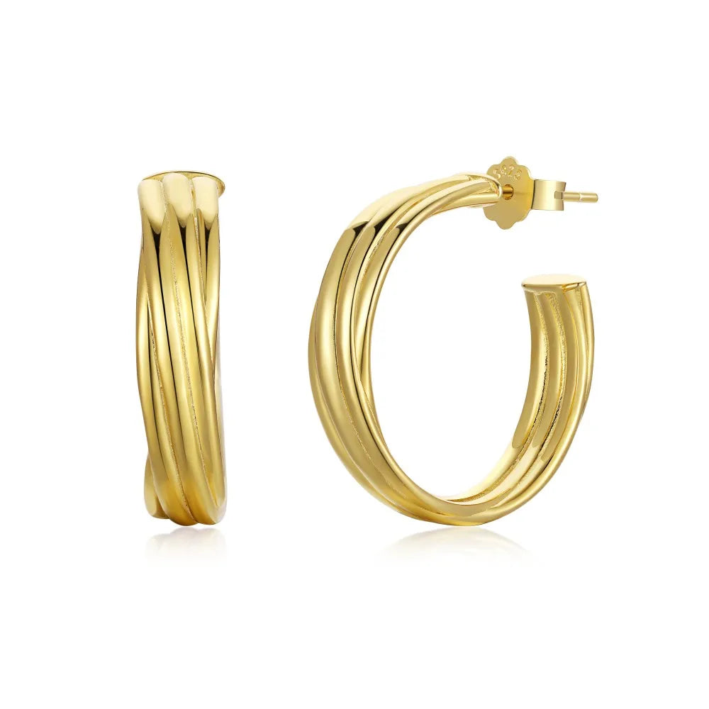Silver Twisted Layered Hook Ear Hoops