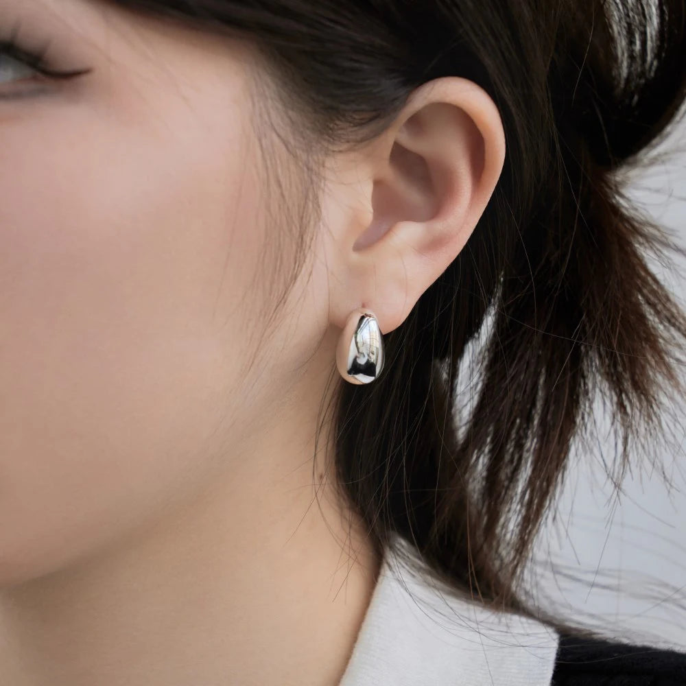 Silver Chunky Water Drop Ear Studs