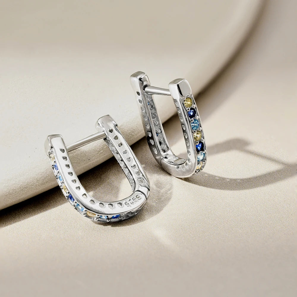 Silver Zircon Round Cut Inlaid Wrapped Huggie Earrings