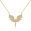 Silver Zircon Round Cut Sword & Wings Pendant Necklace