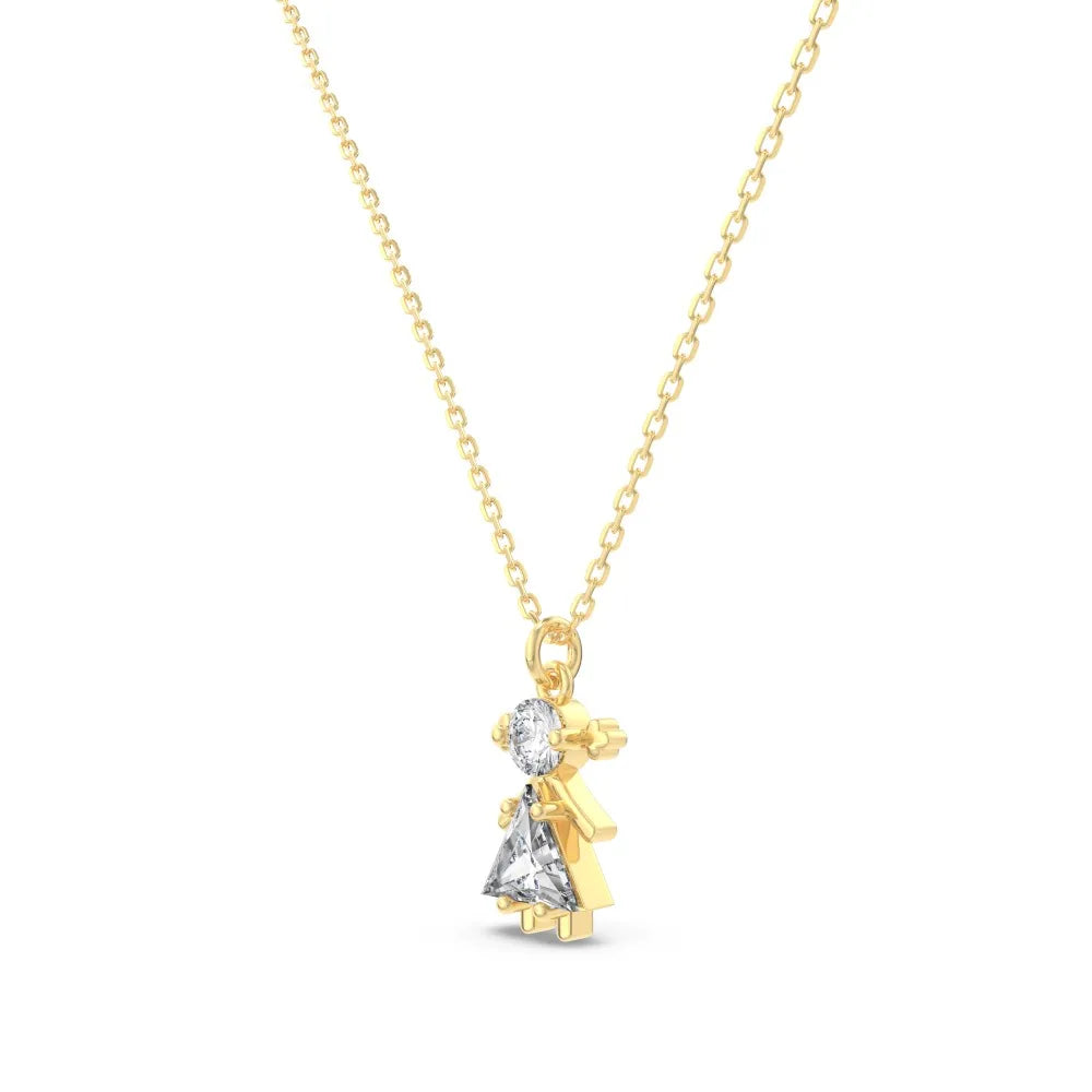 Silver Zircon Triangle Cut Girl Pendant Necklace