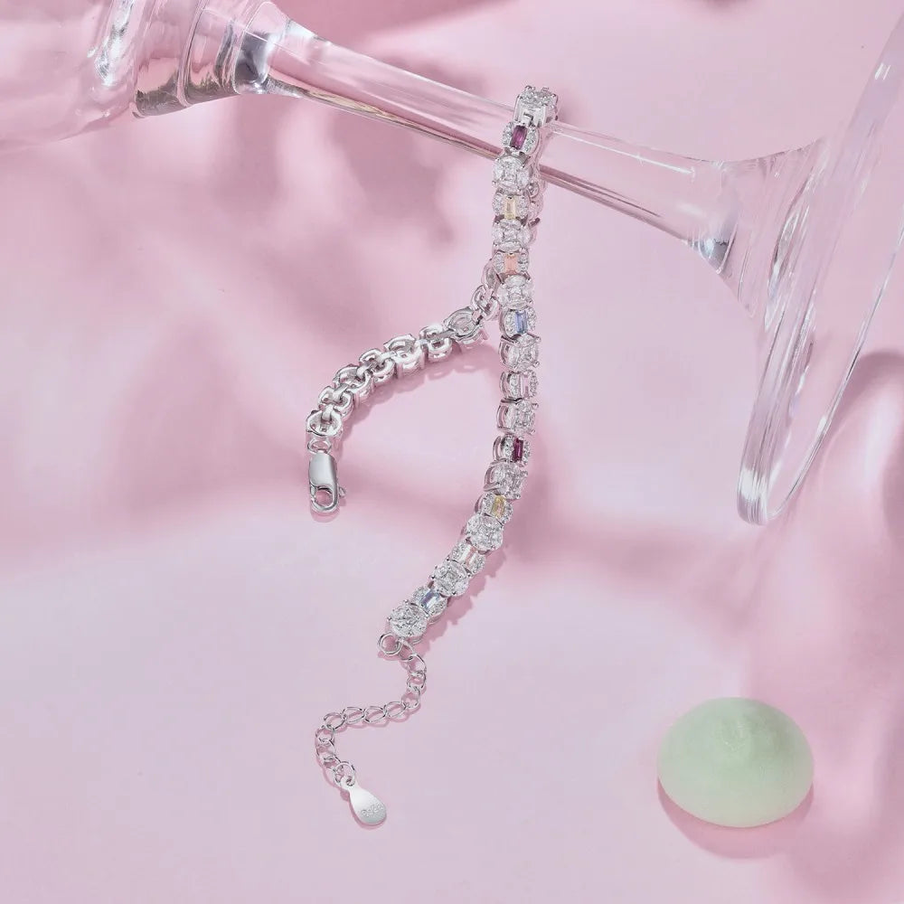 Silver Zircon Baguette Cut Dots Tennis Bracelet