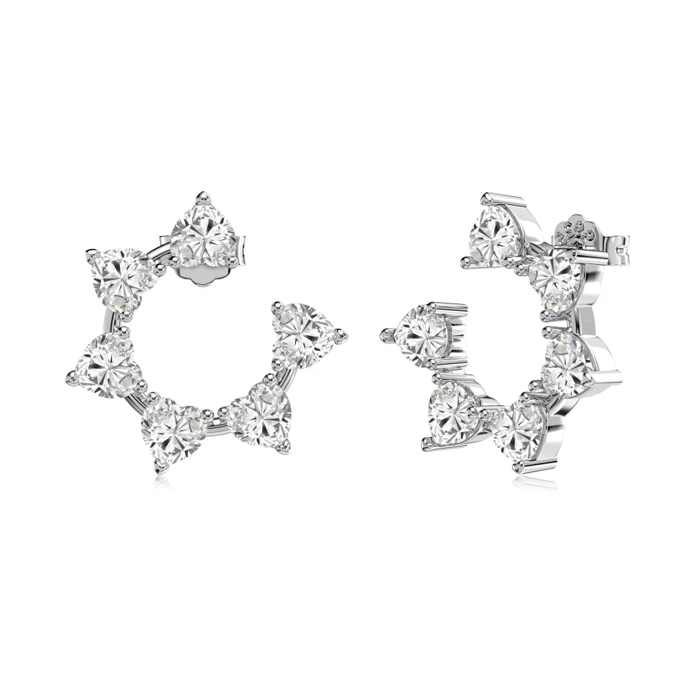 Silver Zircon Heart Cut Sunshine Ear Studs