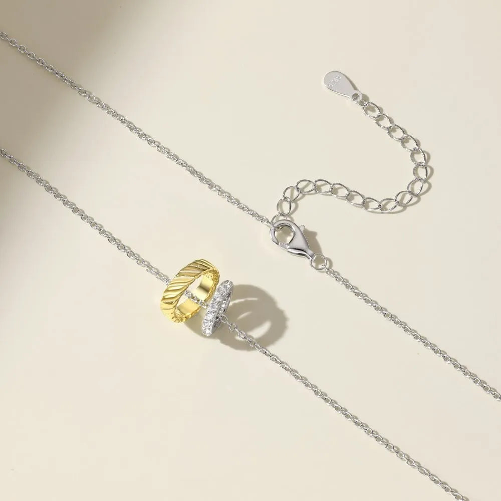 Silver Zircon Round Cut Duel Pendant Necklace