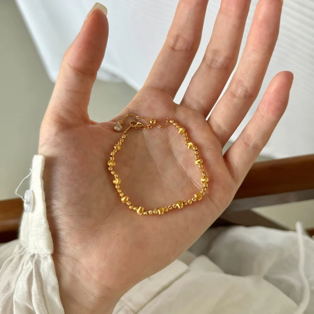 Silver Small Brushed Layered Bangles Beaded Bracelet