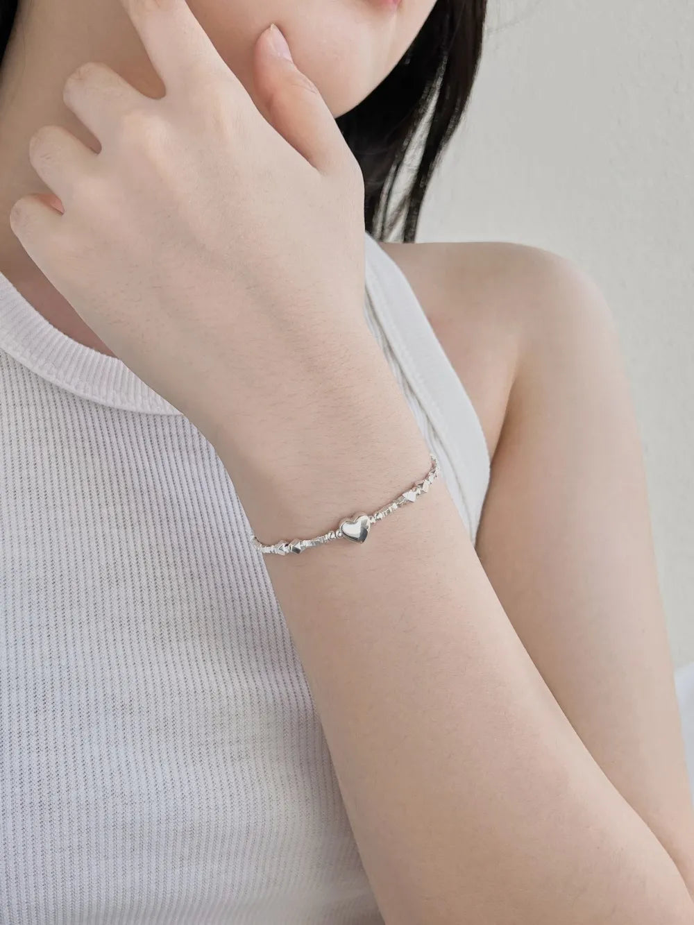 Silver Heart Beaded Bracelet