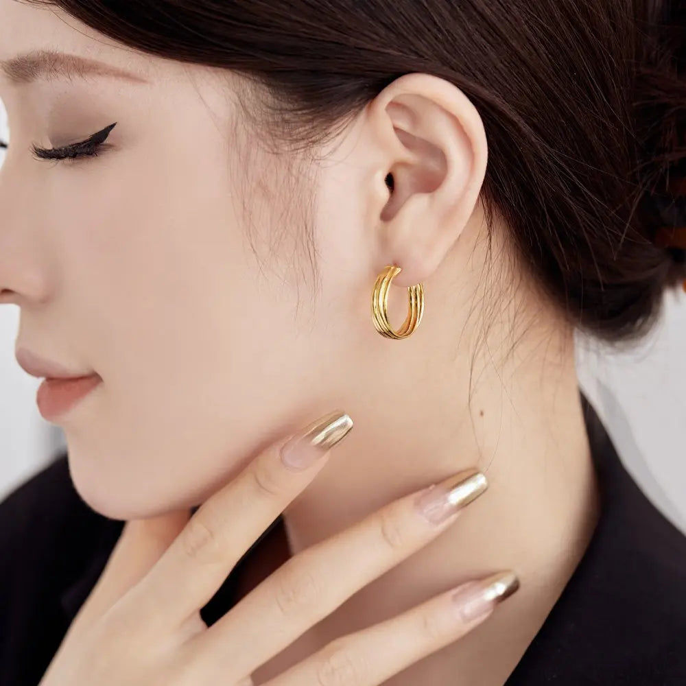 Silver Twisted Layered Hook Ear Hoops