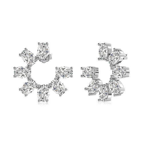 Silver Zircon Oval Cut Sunflower Ear Studs
