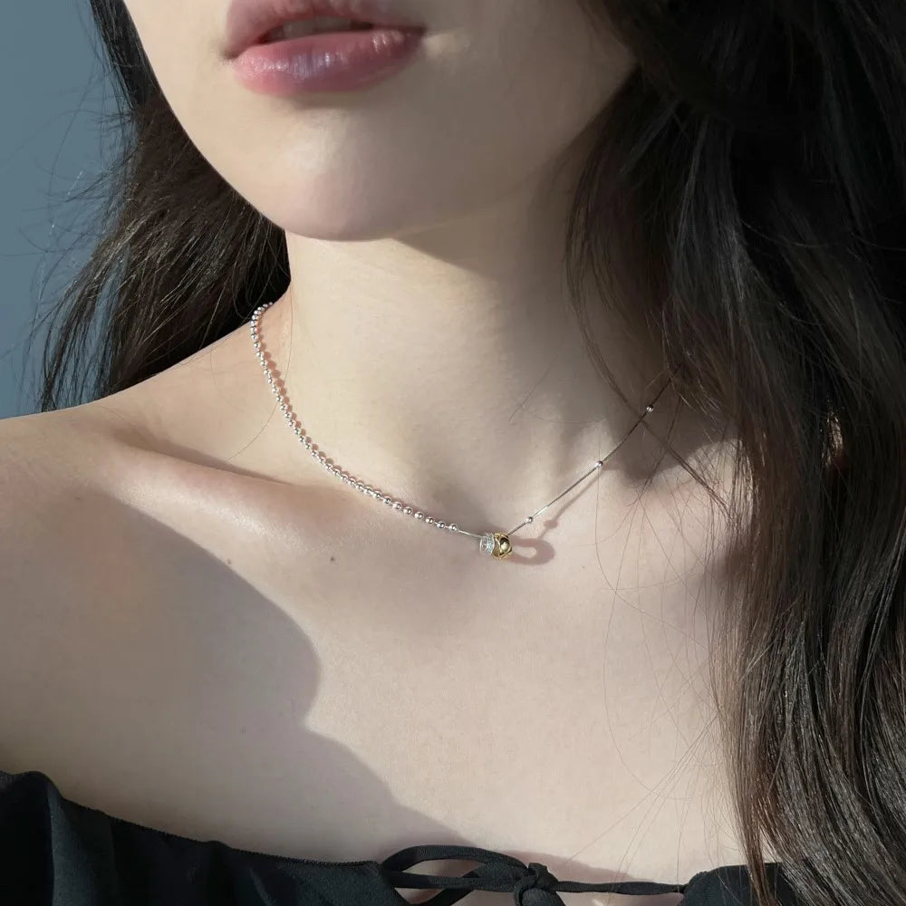 Silver Zircon Round Cut Duel Link Pendant Necklace