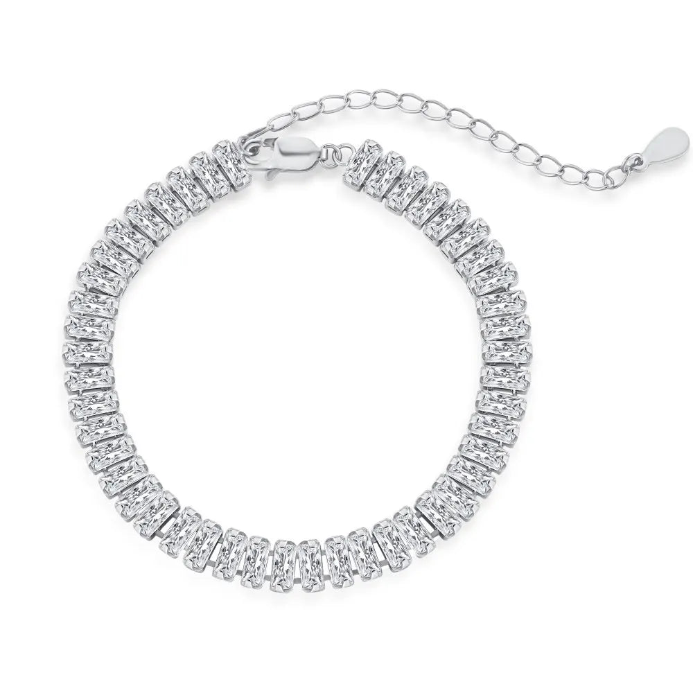 Silver Zircon Cushion Cut Rectangle Tennis Bracelet