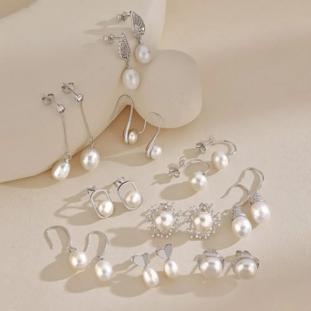 Silver Pearl Snowflake Ear Studs