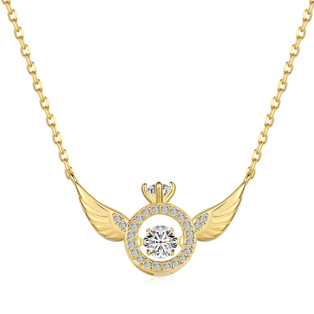 Silver Zircon Round Cut Halo Wings Bar Necklace