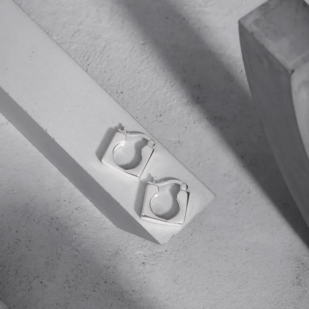 Silver Squared Ear Hoops