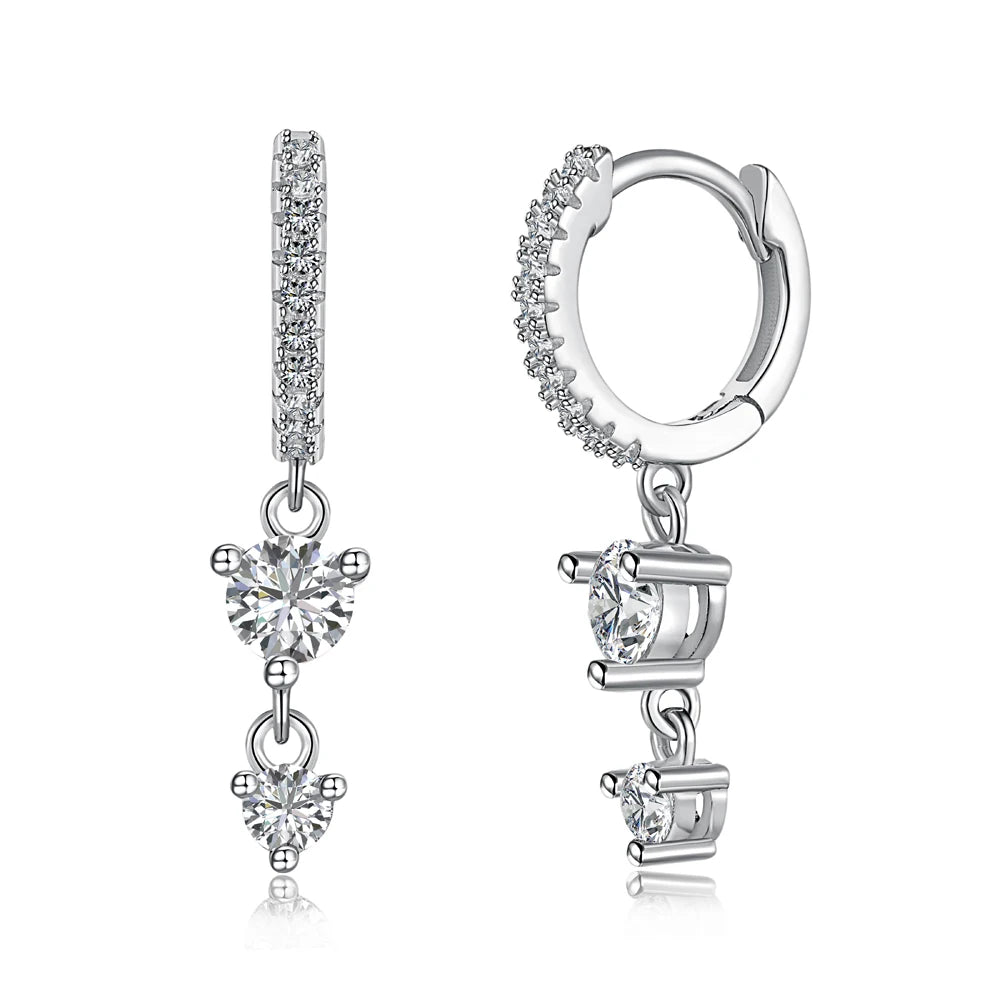 Silver Zircon Round Cut Drop Stacked Ear Hoops