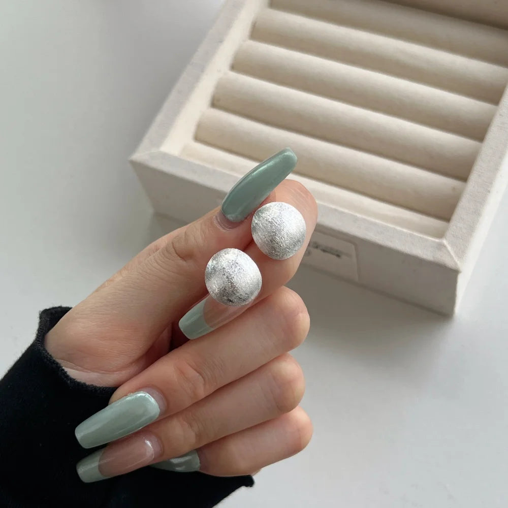 Silver Brushed Sphere Ear Studs