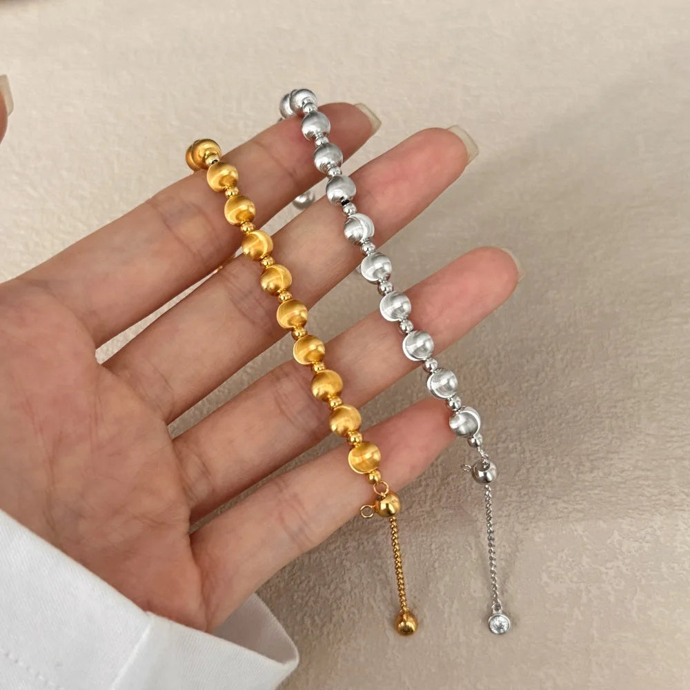 Silver Brushed Layered Bangles Beaded Bracelet