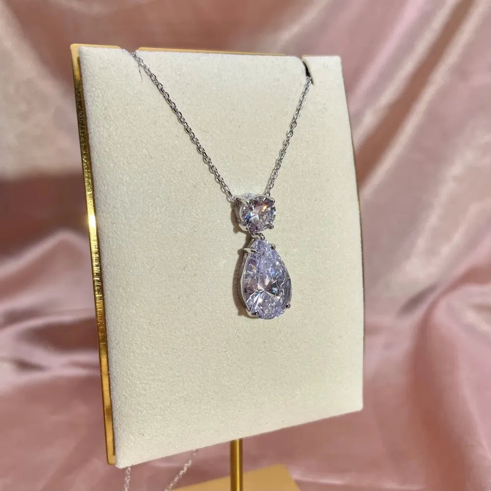 Silver Zircon Pear Cut Stacked Water Drop Pendant Necklace