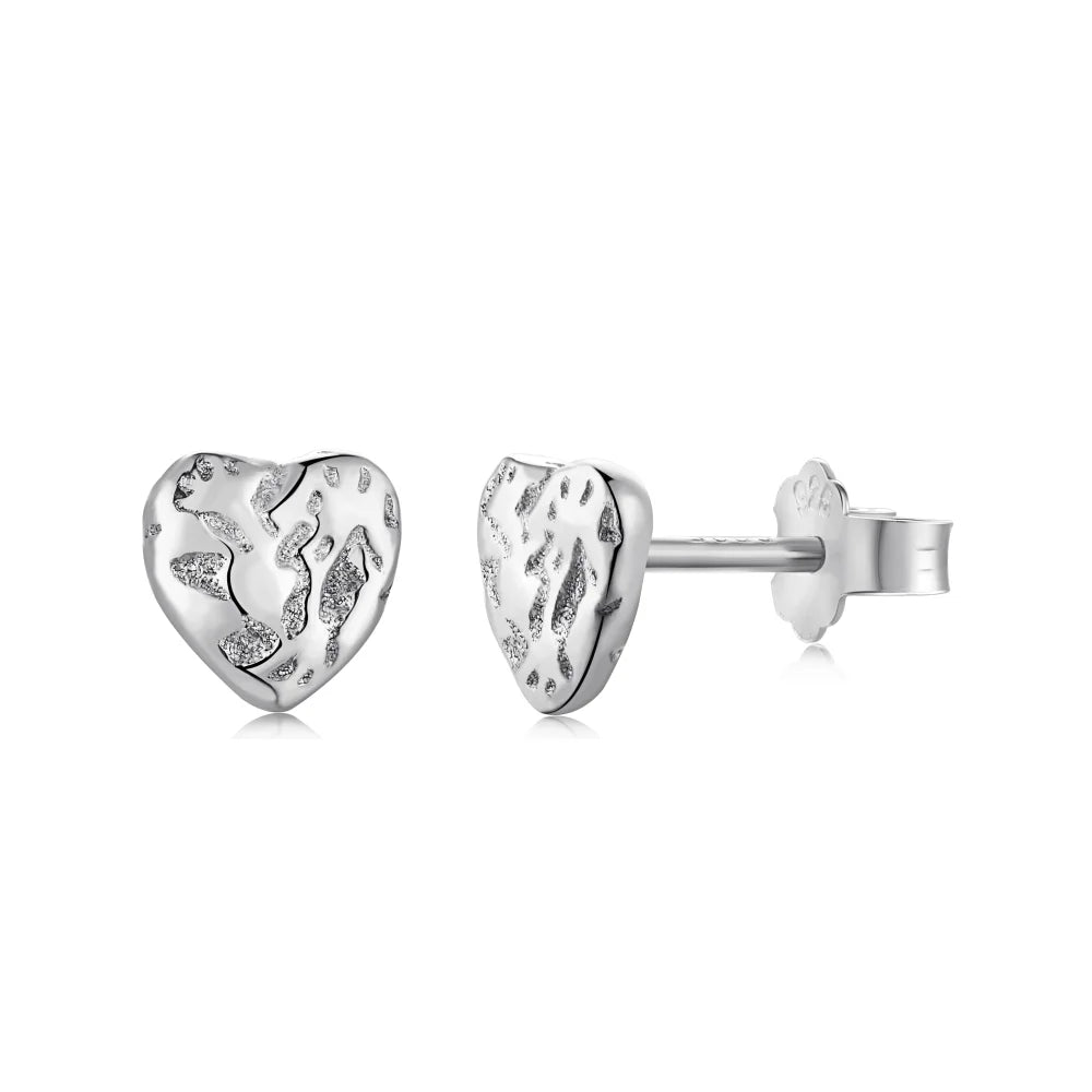 Silver Crushed Heart Ear Studs