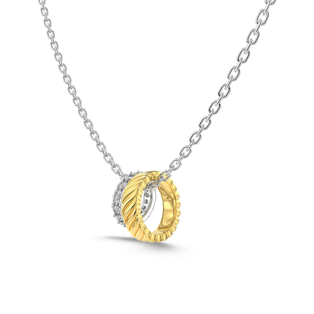 Silver Zircon Round Cut Duel Pendant Necklace